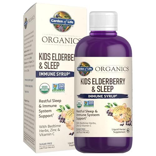 Garden of Life Organics Elderberry Immune Support for Kids with Zinc, Vitamin C - Kids Elderberry Sleep Immune Syrup Liquid, Bedtime Herbs for Children, No Alcohol, No Added Sugar, 3.92 fl oz