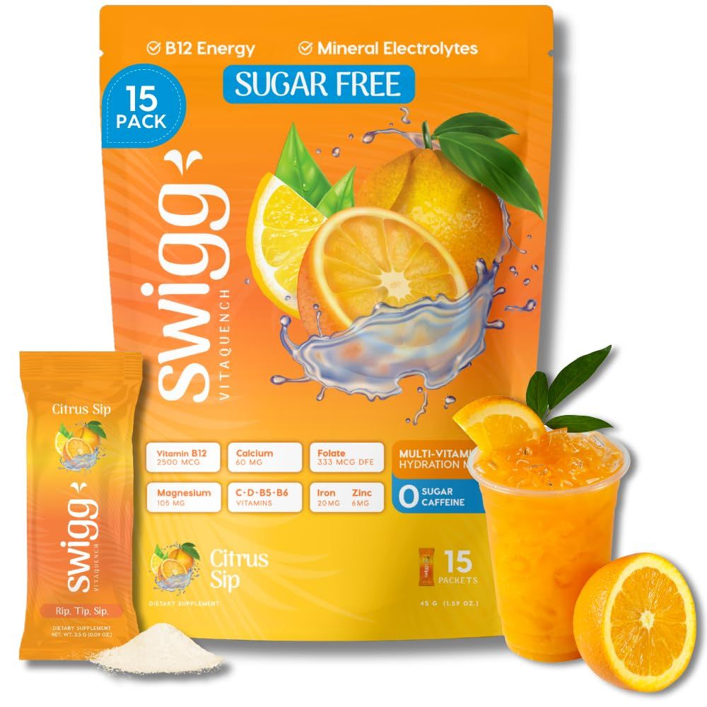 Sugar Free Electrolytes Powder Packets - Hydration Vitamin Water Drink Mix - 2500 mcg B12, C D B6, Folate, Iron Zinc More Essential Elements Daily Multi Vitamins - Hydration Packets Sugar Free
