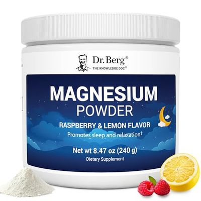 Dr. Berg Magnesium Glycinate Powder for Sleep, Relaxation, Stress Relief - Now Includes Vitamin D3 Zinc - Delicious Raspberry Lemon Flavor (50 Servings) Magnesium Powder - Magnesium Drink Powder