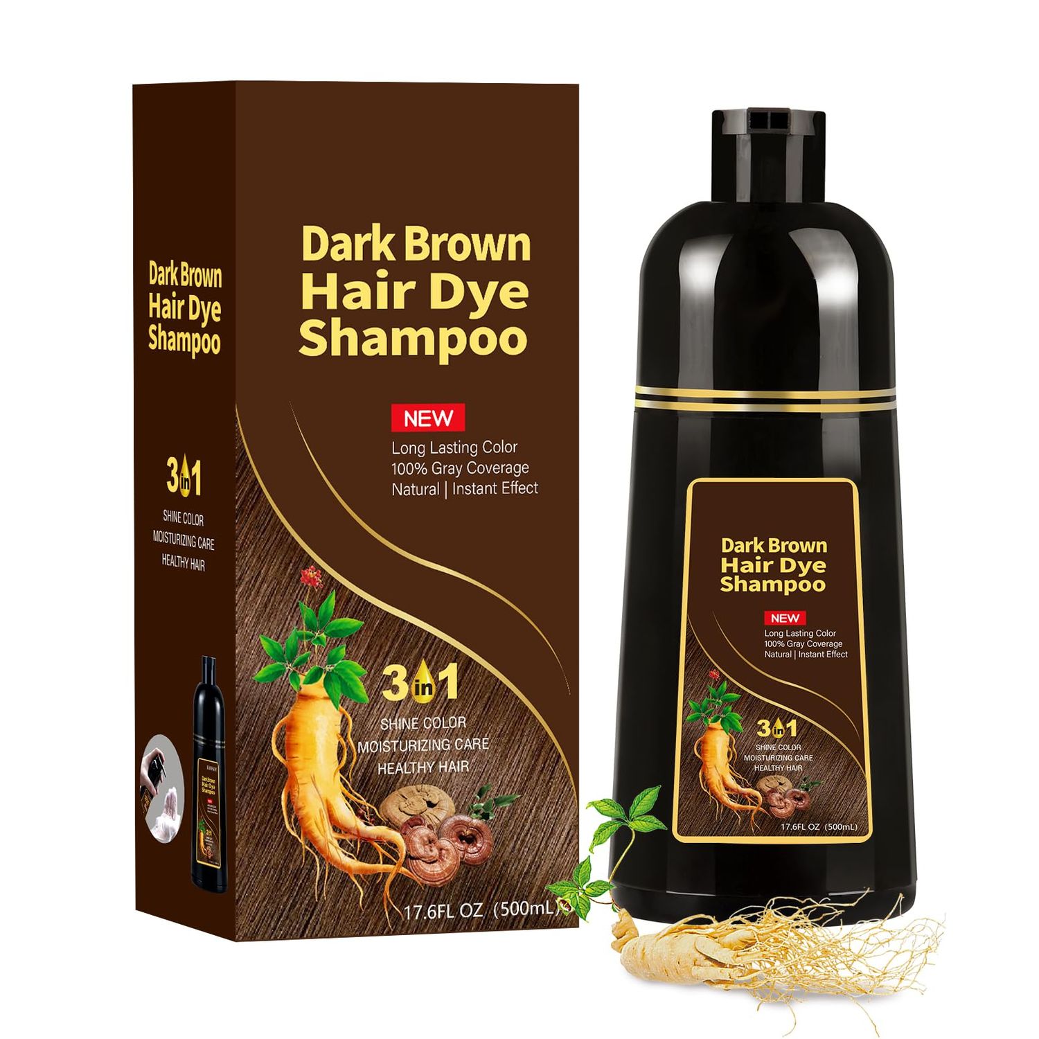 Dark Brown Hair Dye Shampoo 3 in 1 100 Gray Coverage Simple and Effective Brown Shampoo Dark Brown Color Shampoo Can Save You From Being Bothered By Gray Hair You Can Dye Your Hair At Home. 500 ml