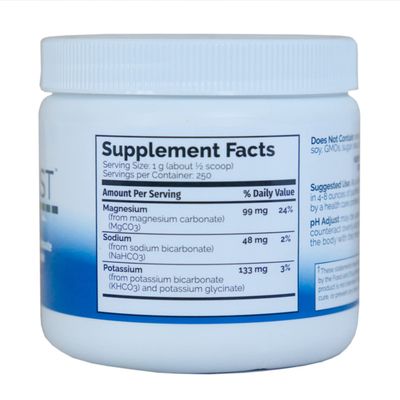 pH Adjust Alkalinizing Formula Alkalinize with Potassium and Sodium Bicarbonate and Magnesium Carbonate Rapidly Balances pH Levels Tastes Good Easy-to-Use Fine Powder 250 GM