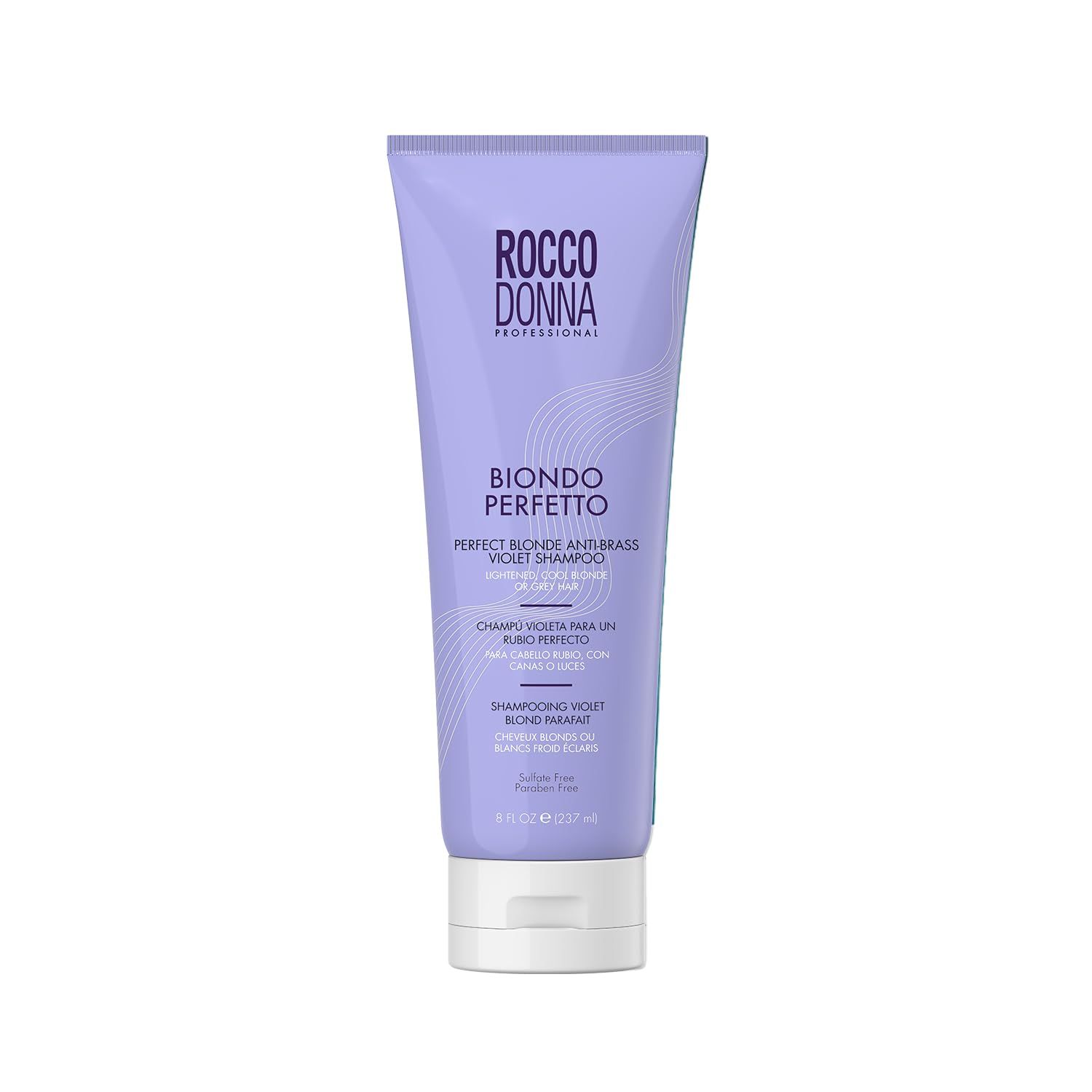 Rocco Donna Purple Shampoo for Blonde and Gray Hair Neutralize Brassy Yellow Tones Safe for Color-Treated Hair 8 oz