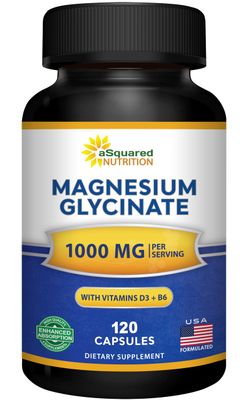 Magnesium Glycinate 1000mg with Vitamin D3 B6-500mg per Capsule - Pure Elemental Mag Supplement Complex for Sleep, Muscle, Bone Health - Replace Gummies, Tablets Powder - 120 Capsules