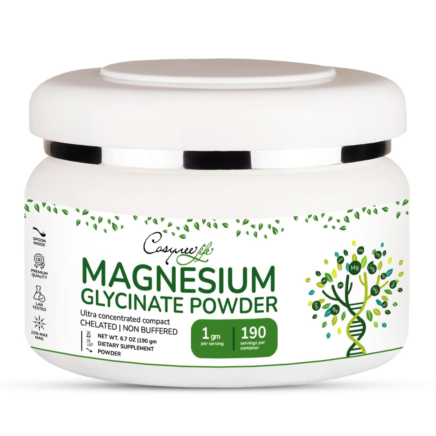 Magnesium Glycinate 220mg High Absorption Magnesium Powder for Sleep, Calm, Powdered Chelated Magneisum bisglycinate Glicinato de Magnesio 190 Serving