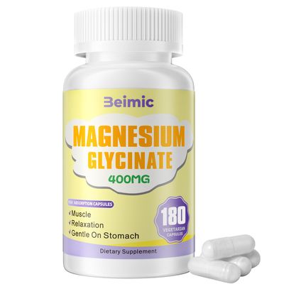 Magnesium Glycinate 400 MG per Serving 100 Chelated for High Absorption, Gentle On Stomach, Non-GMO, 180 Vegetarian Capsules