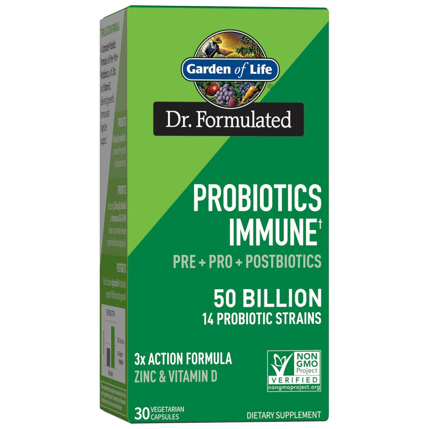 Garden of Life Probiotics with Prebiotics, Postbiotics, D3 Zinc - 30 Day Immune Support for Gut Digestive Health