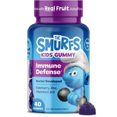 Smurfs Kids Immune Support Gummies Black Elderberry Vitamin C and Zinc Kids Immunity Gummies Made with Real Fruit Doctor Developed Non-GMO No Artificial Flavors or Colors 40 Gummies