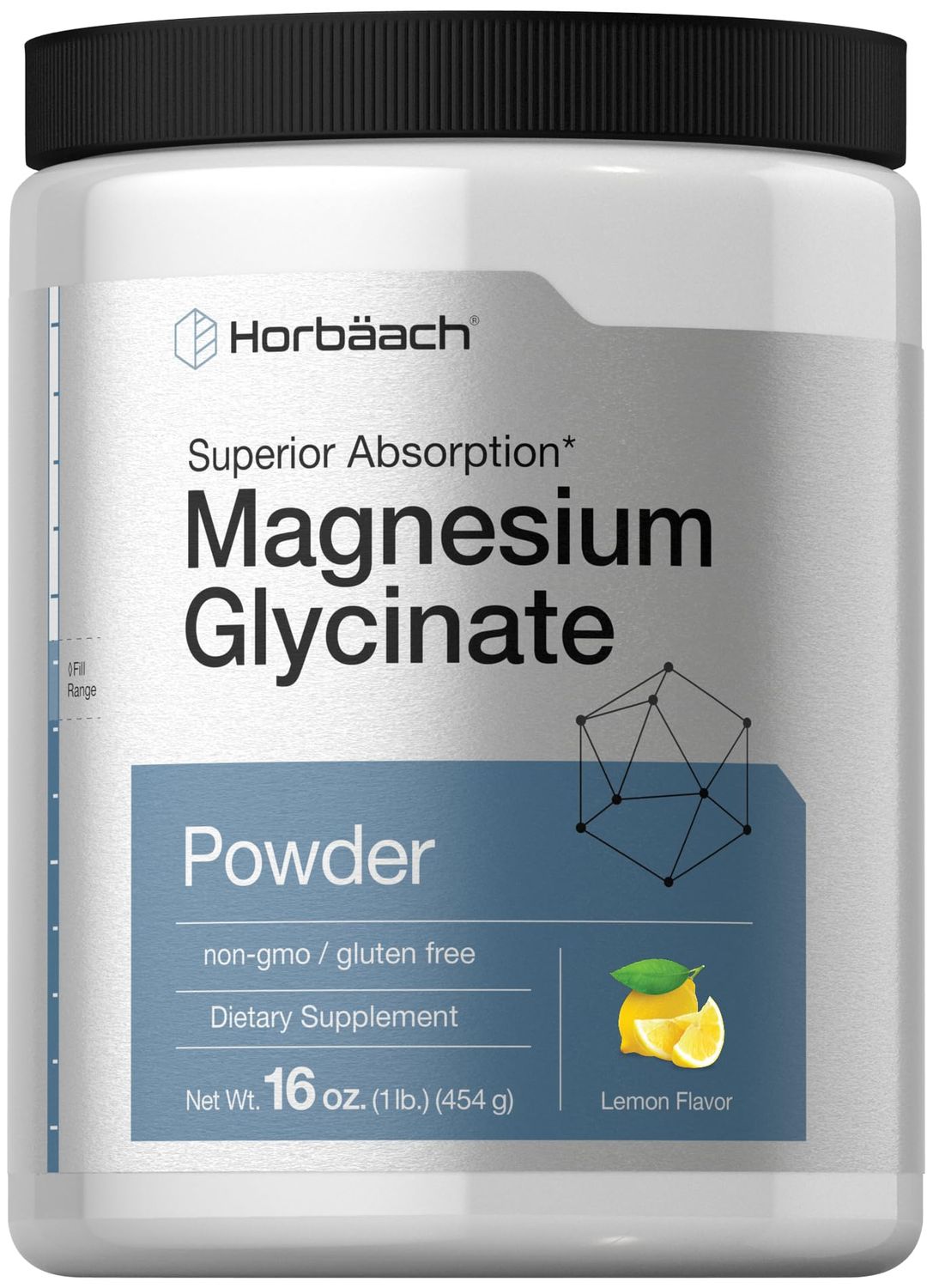 Horb ach Magnesium Glycinate Powder 1 lb Lemon Flavored Superior Absorption Non-GMO Gluten Free