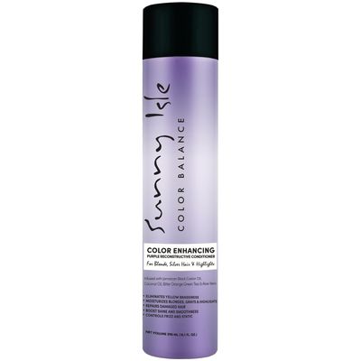Sunny Isle Color Enhancing Purple Reconstructive Conditioner 10.1oz For Blonde, Silver, Platinum, Gray Hair Highlights Color-Treated Paraben Sulfate FREE
