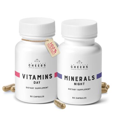 CHEERS - Vitamins Day with 12 Vitamins for Men Women Minerals Night Magnesium Supplements 30 Capsules Each - Covers 100 of Daily Requirement Plus Iron, Zinc and More, Complete Multivitamins