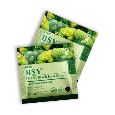 BSY Noni Black Hair Magic (12ml X 20 Sachets) Hair Dye Hair Shampoo 100 Ammonia Free Anti Hair fall Hair Color Fruit based Hair Color Shampoo 5 minutes hair color noni hair color