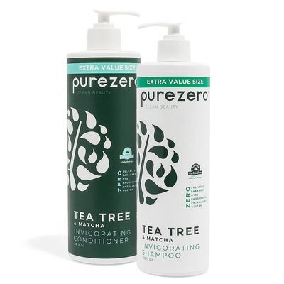 Purezero 20 oz Tea Tree Matcha Shampoo and Conditioner Set - Nourishing Invigorating Scalp Treatment - Zero Sulfates, Parabens, Dyes Vegan and Cruelty Free