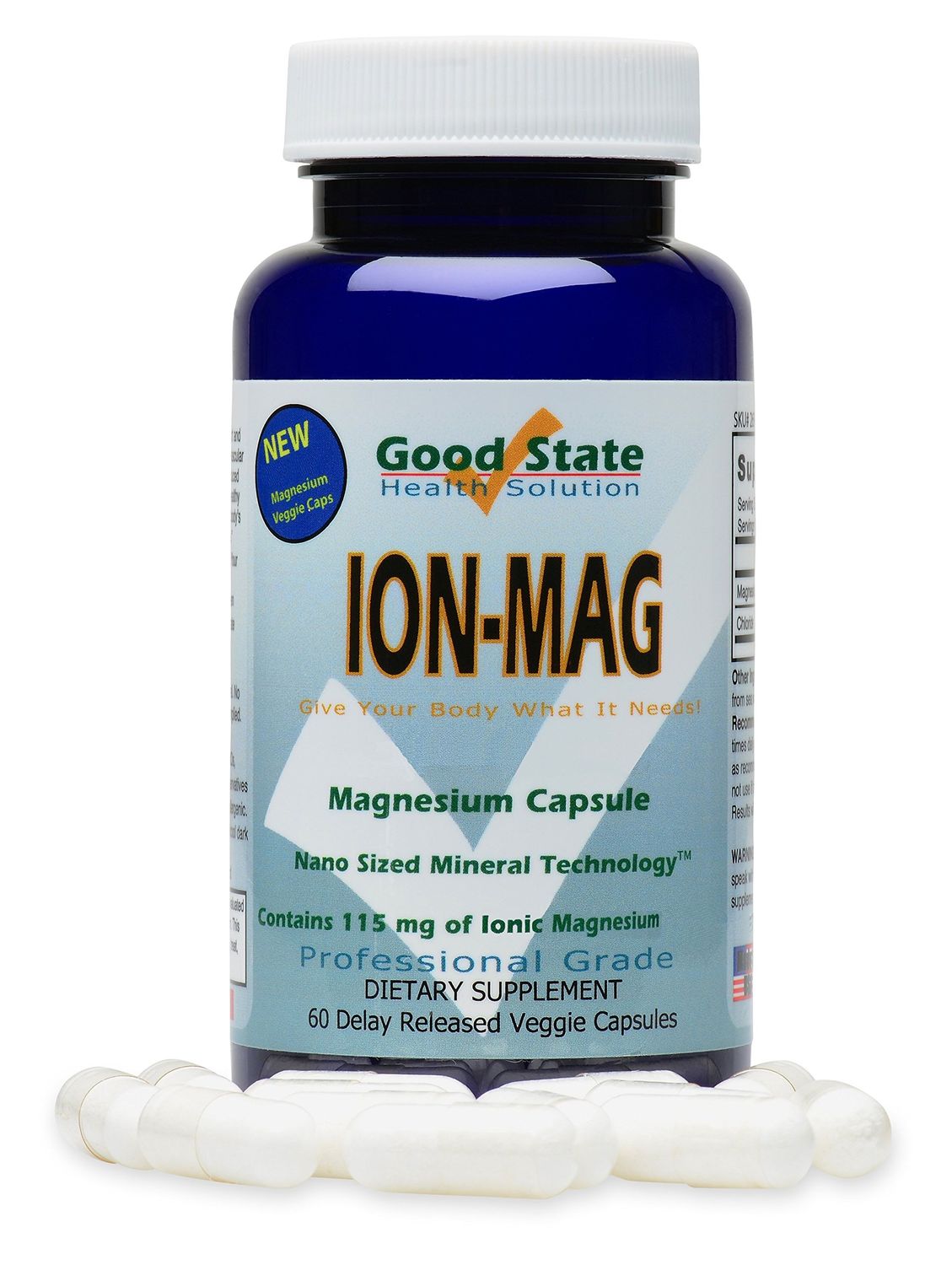 Good State ION-MAG Ionic Magnesium Nano Sized Mineral Technology Supports Healthy Breathing Cardiovascular Health 115 mg per Serving 60 Capsules