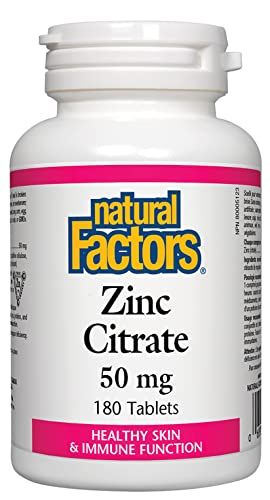 Natural Factors - Zinc Citrate 50mg, Support for Healthy Skin Immune Function, 180 Tablets