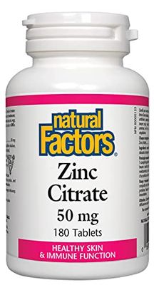 Natural Factors - Zinc Citrate 50mg, Support for Healthy Skin Immune Function, 180 Tablets