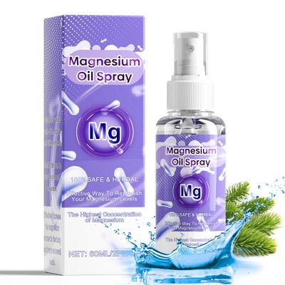 Magnesium Oil Spray, 100 Organic Magnesium Spray, Pure Magnesium Oil Fast Absorbent, Magnesium Chloride Oil Spray for Feet Body, Nourish Skin and Promote Sleep(60ml)
