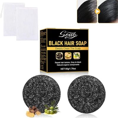 Gray Hair Reverse Unisex Shampoo Bar, 2 PCS Black Scalp Soap for Deep Clean, Hair Darkening Soap for Men and Women