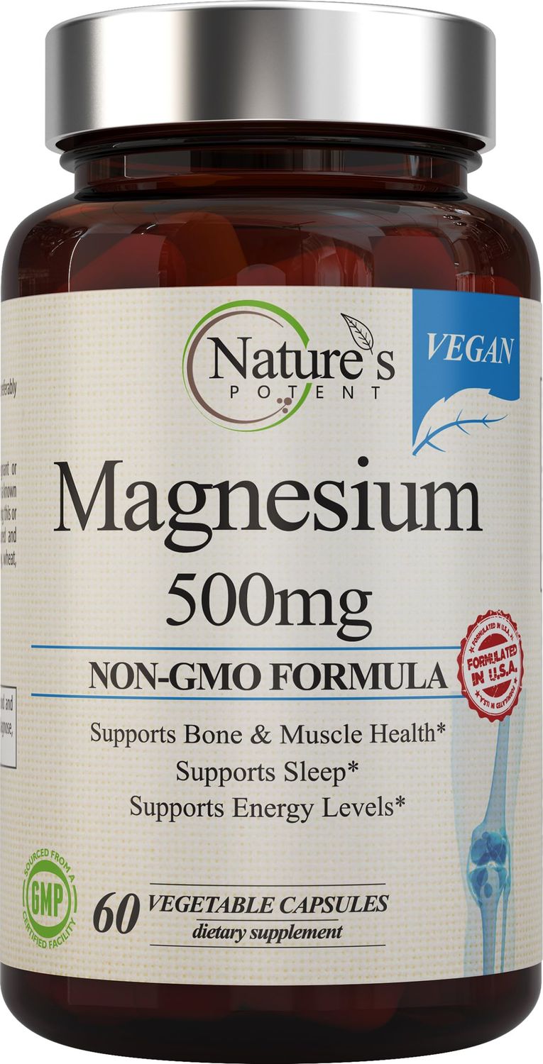 Nature&#39;s Potent Magnesium Supplements Magnesium Citrate Magnesium Oxide 500mg Vegan Magnesium Supplement for Women Men USA Made Magnesium for Sleep Support - 60 Veggie Capsules