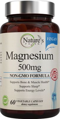 Nature&#39;s Potent Magnesium Supplements Magnesium Citrate Magnesium Oxide 500mg Vegan Magnesium Supplement for Women Men USA Made Magnesium for Sleep Support - 60 Veggie Capsules