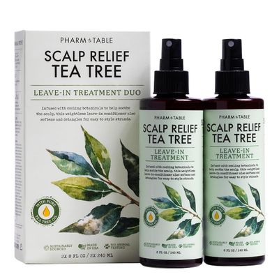 PHARM TO TABLE Scalp Relief Tea Tree Leave-In Conditioner, Relieve Itchy, Dry Scalp, Detangles Hair, 240ml8 fl oz, 2-Pack