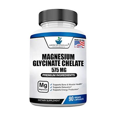 American Standard Supplements Magnesium Glycinate 575mg per Serving, 90 Veggie Capsules, Magnesium Supplement for Bone Muscle Health, Chelated for Maximum Absorption
