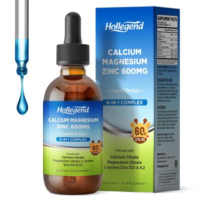HOLLEGEND Liquid Calcium Citrate Drops with L-Lysine 500mg, Magnesium Zinc, Calcium Citrate 600mg Supplement with Vitamin D3 K2 for Kids Adults, 2 Fl Oz