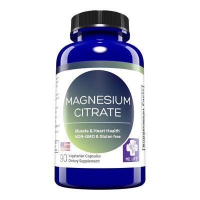 MD. Life Magnesium Citrate Supplement 250 mg - 90 Count - High Absorption Magnesium Citrate Capsules - Easy to Swallow - Muscle Function Support, Heart Health, Nerves, Sleep Health and Bone Health