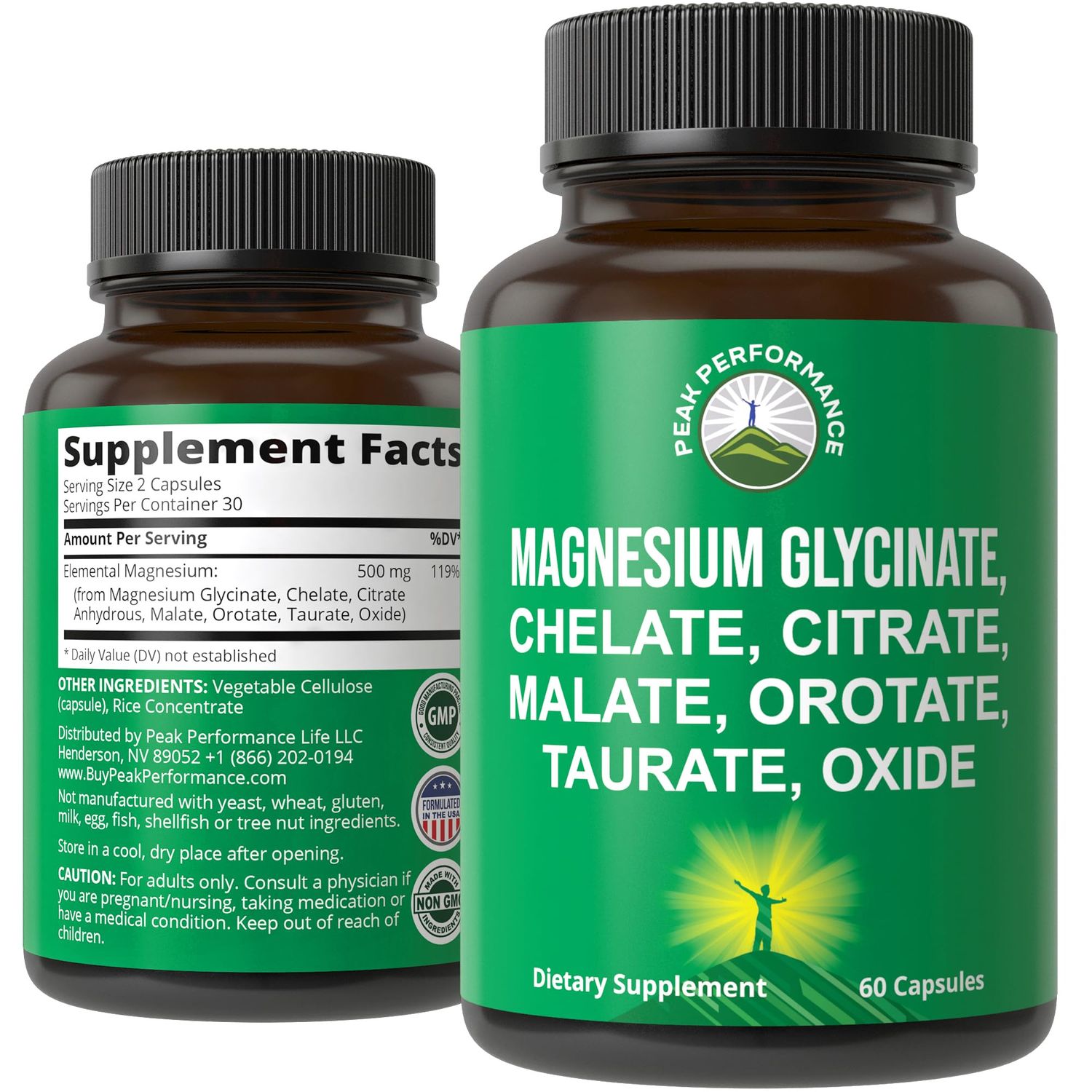 Magnesium Glycinate Citrate Malate Chelate Orotate Taurate Oxide. 7 Forms of Magnesium Complex. 500mg Supplement Capsules for Women Men. 2 Pills for Sleep, Leg Cramps, Muscles