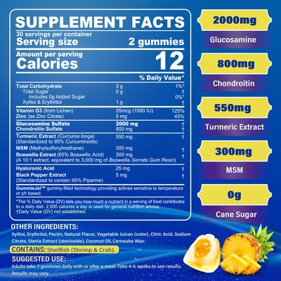NEVISS Sugar Free Glucosamine Filled Gummies - Glucosamine Supplement Plus Chondroitin, MSM, Turmeric, Boswellia, Hyaluronic Acid, Vitamin D3 Zinc, 120 Gummies, 60 Servings