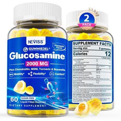 NEVISS Sugar Free Glucosamine Filled Gummies - Glucosamine Supplement Plus Chondroitin, MSM, Turmeric, Boswellia, Hyaluronic Acid, Vitamin D3 Zinc, 120 Gummies, 60 Servings