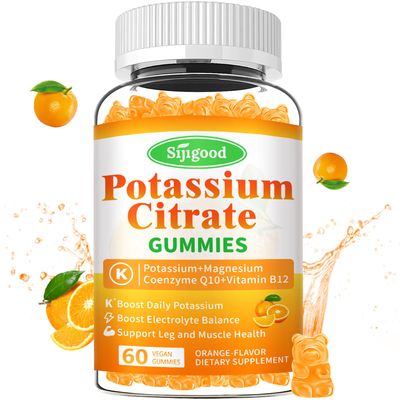 Potassium Citrate Gummies - High Potency Potassium Supplement for Muscle Health, Leg Cramp Relief, Electrolyte Balance - Vegan, Non-GMO, Gluten-Free, Orange Flavor, 60 Count