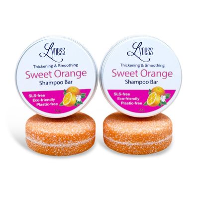 Lyness Sweet Orange Shampoo Bars x 2 Organic Natural Eco-friendly, Plastic-free Rich Lather Comes in Reusable Tin