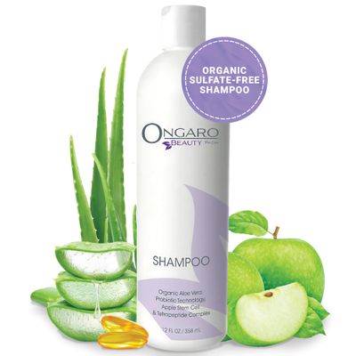 Ongaro Beauty Organic Hydrating Shampoo - Sulfate-Free Probiotic Shampoo with Aloe Vera, Peptides Apple Stem Cells - Promotes Healthy Hair Growth for Dry, Oily, and Colored - 12 fl oz