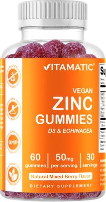 Vitamatic Zinc 50mg Gummies - 60 Vegan Gummies Gluten Free - Healthy Immune Support for Adults, Men Women