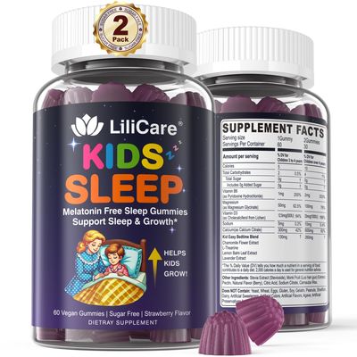 LILICARE Kids Sleep Gummies - Magnesium Glycinate Gummies, Melatonin Free Sleep Aid Magnesium, Calcium, D3, B6, L Theanine Kid Melatonin Alternative for Restful Sleep (Pack of 2)