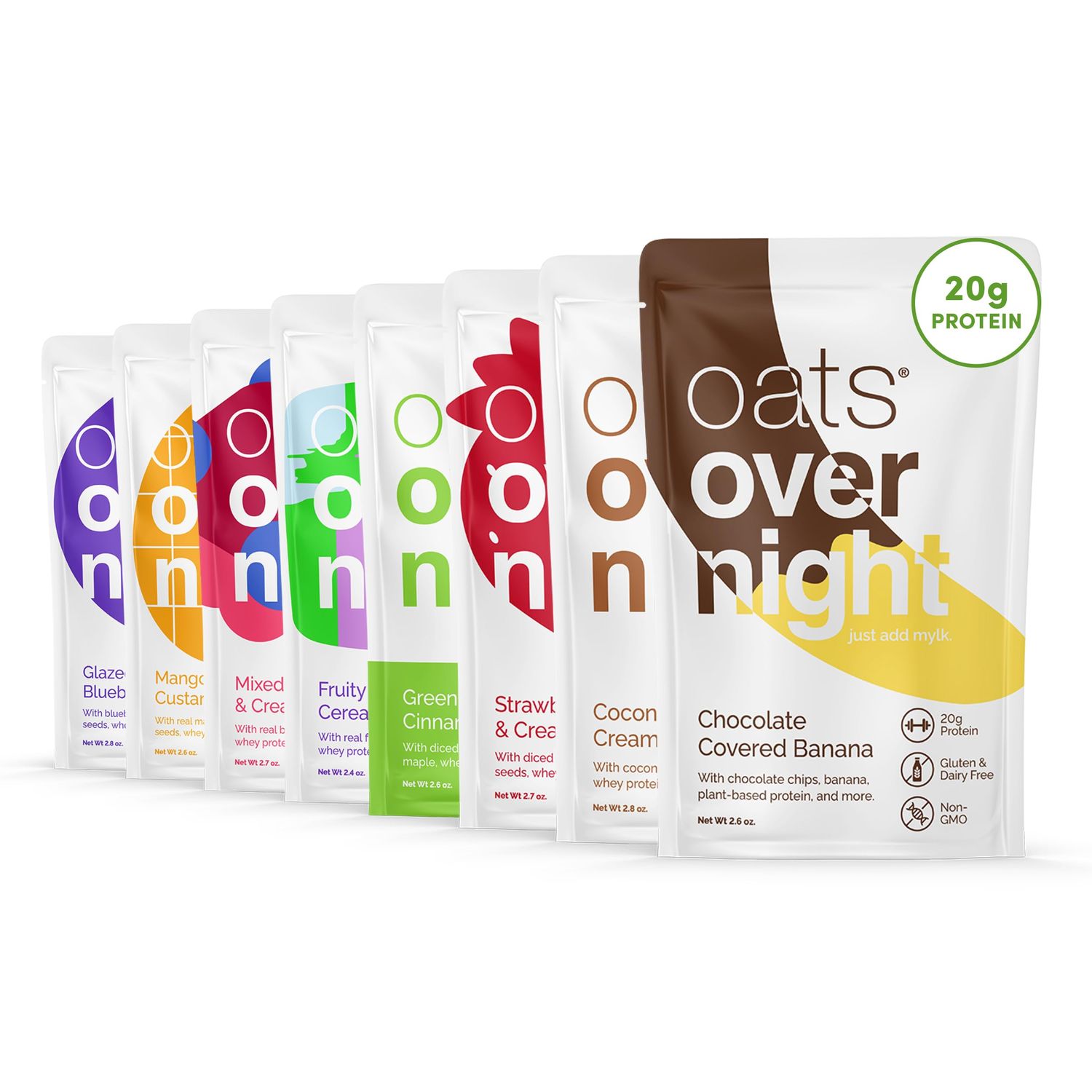 Oats Overnight Fruit Variety Pack - High Protein, High Fiber Breakfast Protein Shake - Gluten Free Oatmeal, Non GMO High Protein Oatmeal - Fruity Cereal, Chocolate Covered Banana More (8 Pack)