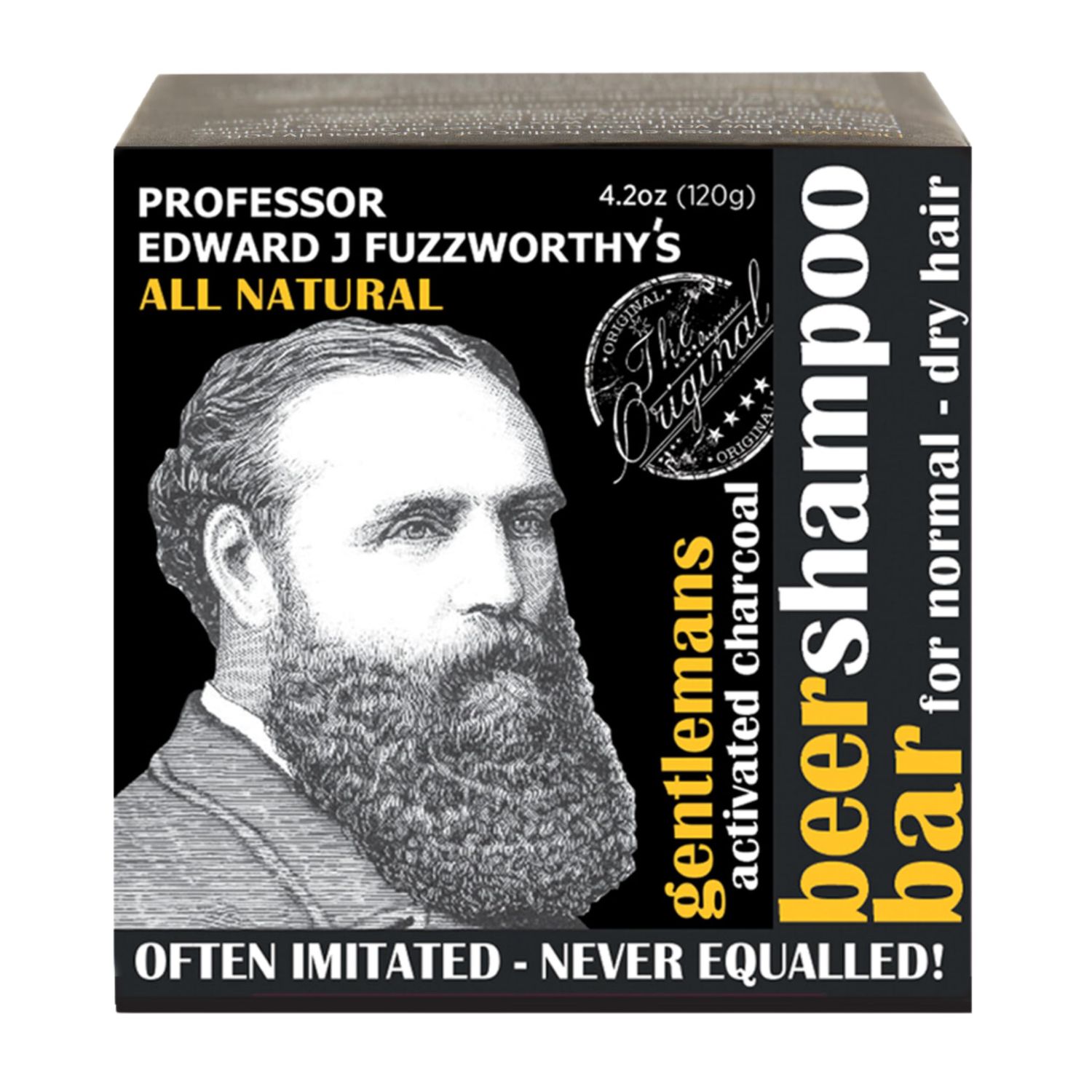 Professor Fuzzworthy&#39;s Gentlemen&#39;s Activated Charcoal Beer Beard Hair Shampoo Bar for Normal, Dry, Oily Hair, 4.2 Ounce