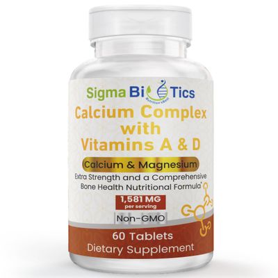 Sigma Biotics Calcium Complex with Vitamins A D - Bioavailable Calcium Tablets with Magnesium - Calcium Vitamin D Supplement for Bone Health - Non-GMO Calcium Mineral Supplement - 60 Tablets