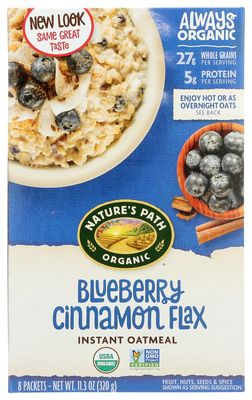 Nature&#39;s Path Organic Instant Hot Oatmeal, Optimum Cinnamon, Blueberry, Flaxseed 1.4 oz(Pack of 1)