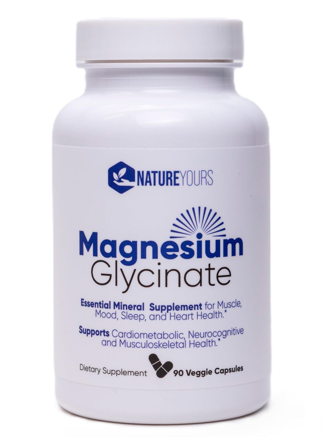 NatureYours Magnesium Glycinate - Supplement for Muscle, Mood, Sleep, and Heart Health. 90 Veggie Capsules, 90 Day Supply