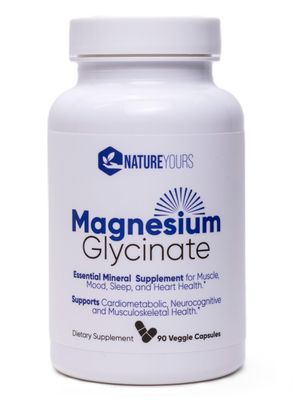 NatureYours Magnesium Glycinate - Supplement for Muscle, Mood, Sleep, and Heart Health. 90 Veggie Capsules, 90 Day Supply