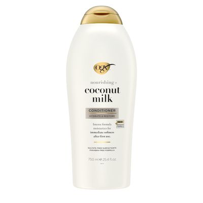 OGX Nourishing Coconut Milk Moisturizing Conditioner for Strong Healthy Hair, with Coconut Milk, Coconut Oil Egg White Protein, Paraben-Free, Sulfate-Free Surfactants, 25.4 fl oz