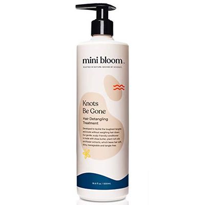Mini Bloom Knots Be Gone Detangling Conditioner Treatment Detangler Baby Kid Safe Made wShea Butter, Plant Rich Oils Flower Extracts Leaves Hair Soft, Shiny, Manageable Tangle-free 16.6oz