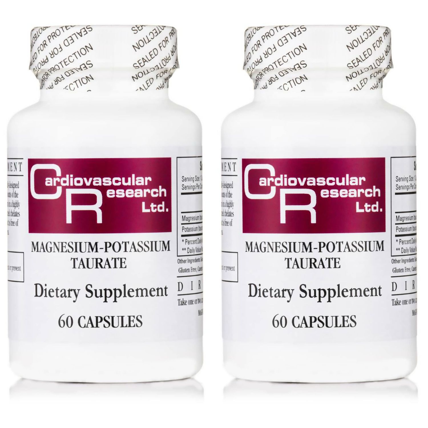 Cardiovascular Research Magnesium-Potassium Taurate - Patent Pending - 60 Veggie Caps X 2 Bottles
