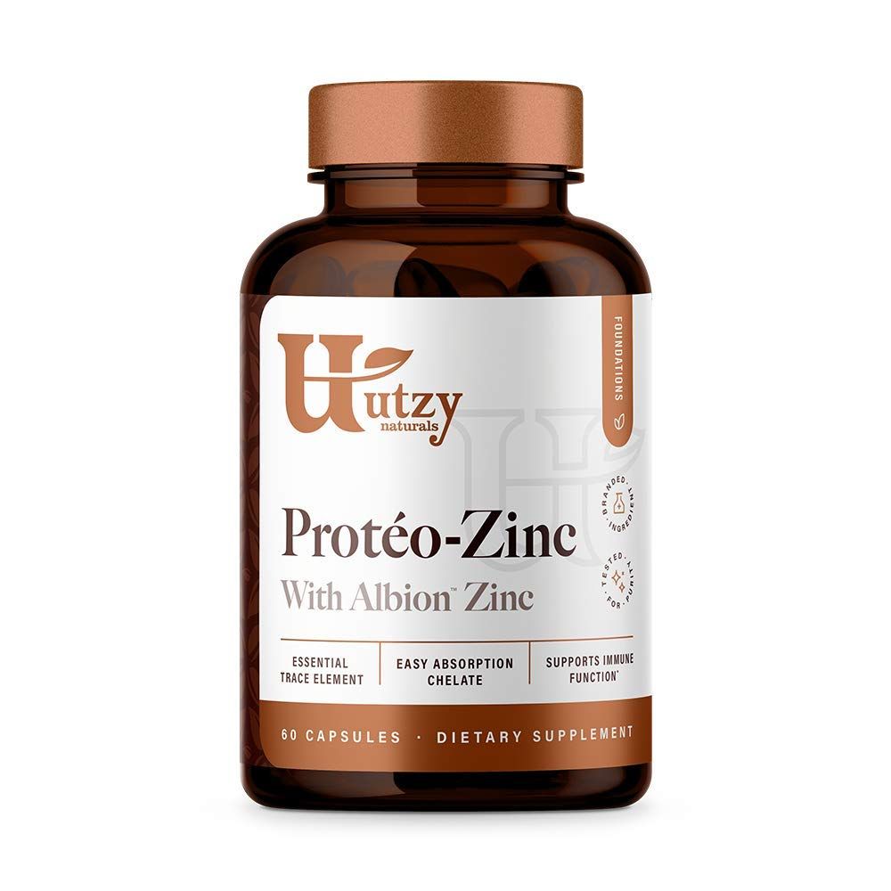Utzy Naturals Prot o-Zinc Albion Chelated Zinc Bisglycinate (TRAACS ) for Immune Health Made in The USA 60 Capsules