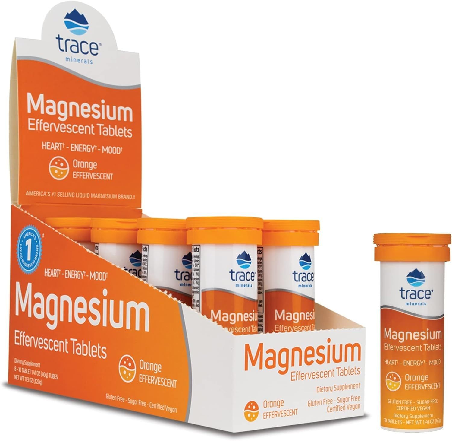 Trace Minerals Magnesium Effervescent - Bone Circulatory Health Support Supplement - Magnesium Supplement to Aid Cardiovascular Health Positive Outlook - Orange, 8 Containers (80 Servings)