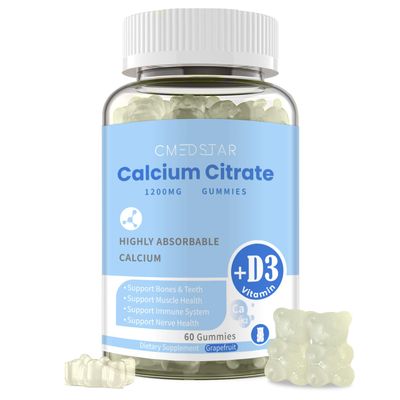 Calcium Citrate Gummies, Chewable Calcium Citrate 1200mg with Vitamin D3 K2, Magnesium, Zinc for Women Men, Supports Bone Muscle Health, Boosts Immunity, Sugar-Free,Gluten-Free, Vegan, 60 Count
