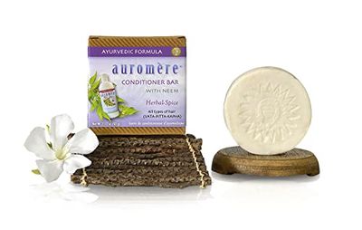 Auromere Ayurvedic Conditioner Bar for All Hair Types - Vegan, Non-GMO, Deep Moisturizing, Nourishing Herbal Formula with Neem, Zero Waste, Recyclable packaging (2.12oz solid bar), 1 Pack