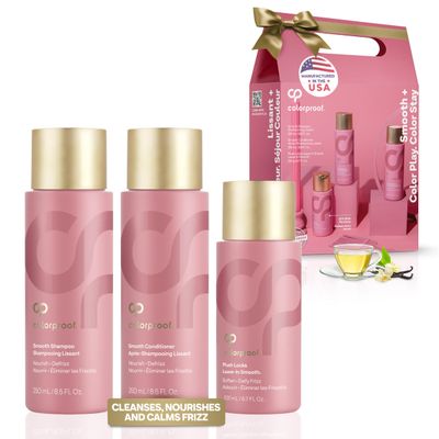 Colorproof Smooth Holiday Gift Set - Smooth Shampoo (8.5 Fl. Oz.), Smooth Conditioner (8.5 Fl. Oz.), and Plush Locks Leave-In Smooth (6.7 Fl. Oz.), Hair Smoother for Frizzy Hair