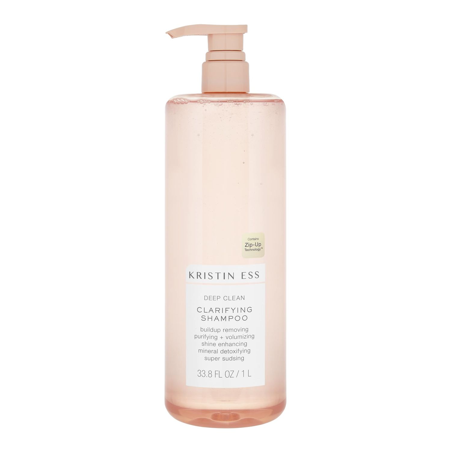 Kristin Ess Deep Clean Clarifying Shampoo - Removes Build Up, Dirt, Hard Water for Oily Hair, Purifying, Cleansing, Volumizing - Product for Thick, Curly Color Treated Hair - 1 Liter with Pump